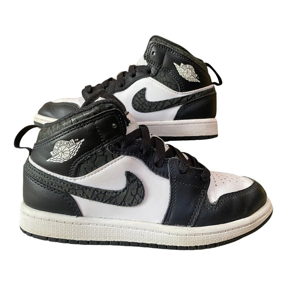 Nike Air Jordan 1 Mid SE Panda Elephant Kids Size 1Y Black White FB9910-001